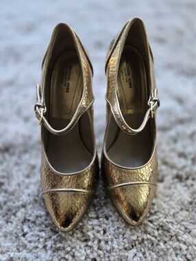 Michael Kors Collection Gold Crackled Mary Jane Heels